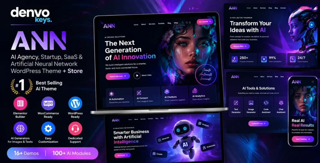 AI ANN - AI Agency, Startup, SaaS & Artificial Neural Network WordPress Theme + Store