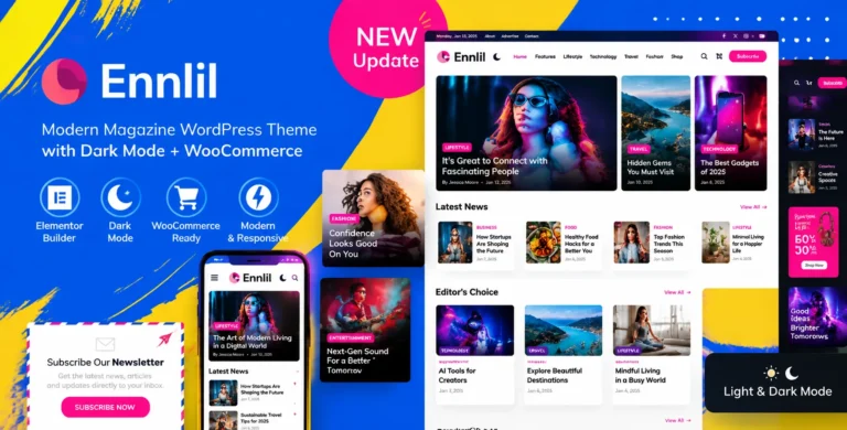 Ennlil - Modern Magazine WordPress Theme with Dark Mode + WooCommerce