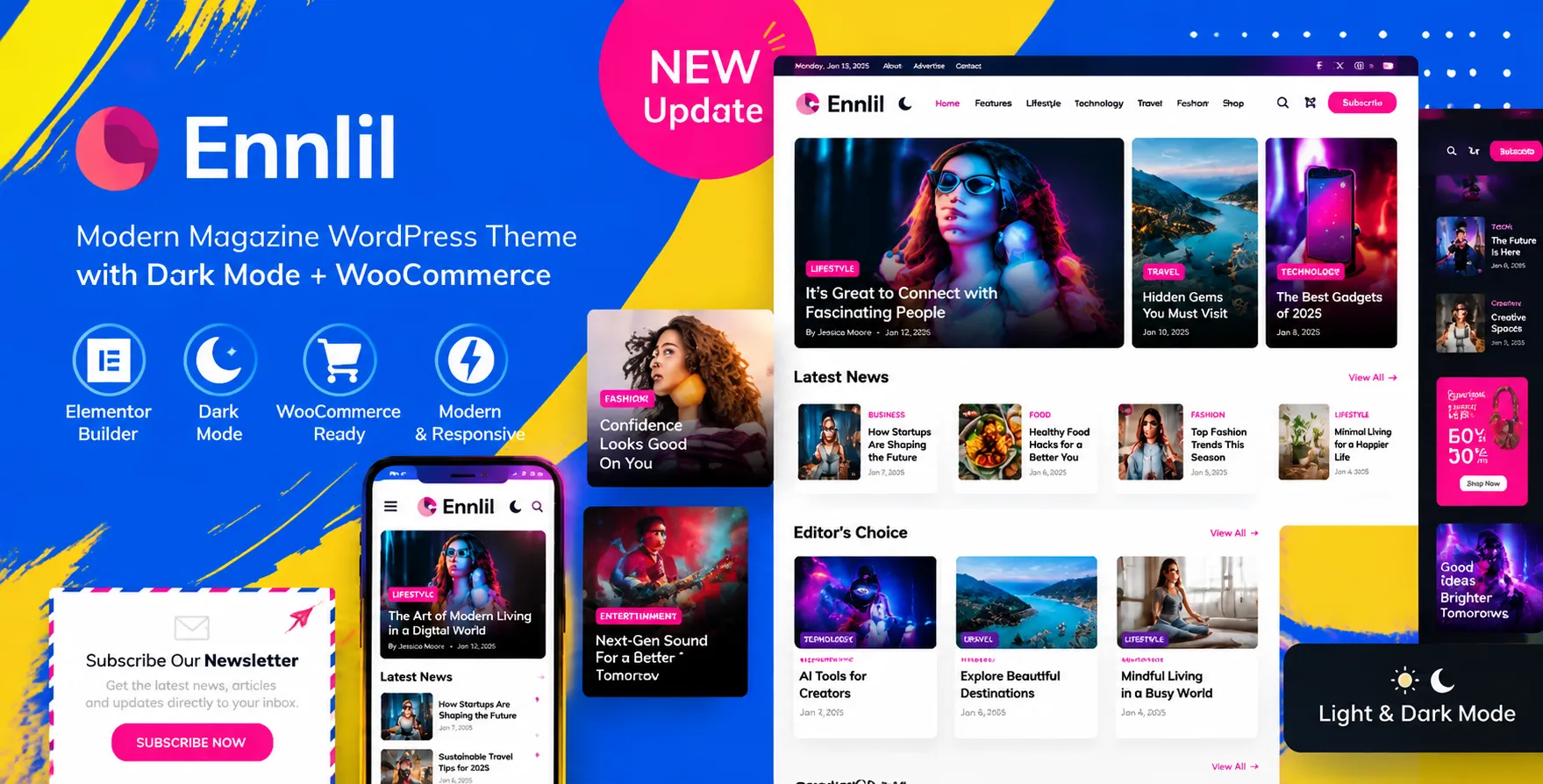 Ennlil - Modern Magazine WordPress Theme with Dark Mode + WooCommerce Ennlil - Modern Magazine WordPress Theme with Dark Mode + WooCommerce