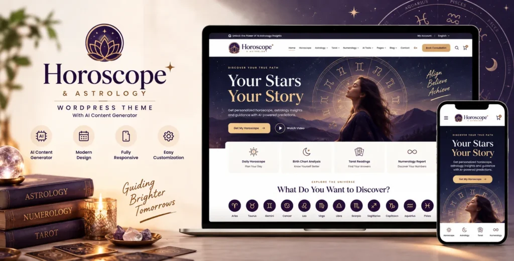 Horoscope and Astrology WordPress Theme With AI Content Generator