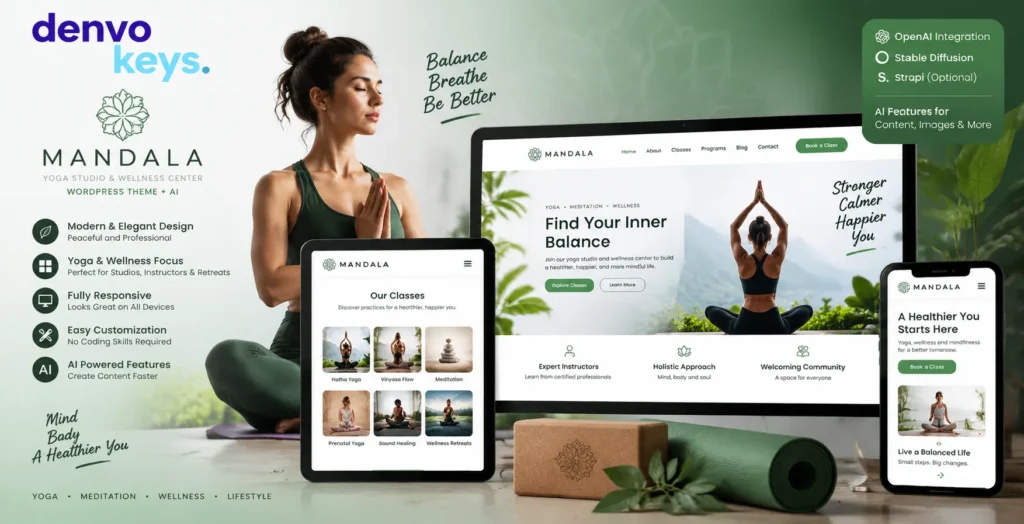 Mandala | Yoga Studio and Wellness Center WordPress Theme + AI