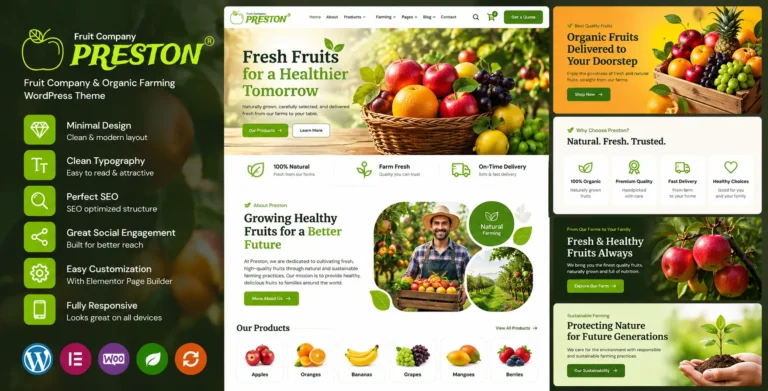Preston | Fruit Company & Organic Farming WordPress Theme