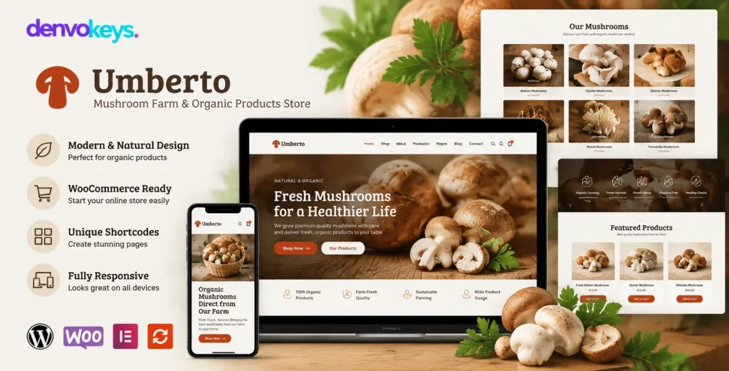Umberto - Mushroom Farm & Organic Products Store WordPress Theme