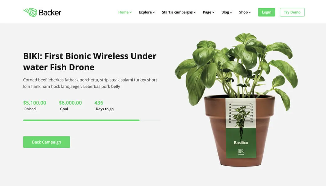 Backer - The ultimate crowdfunding and fundraising WordPress theme