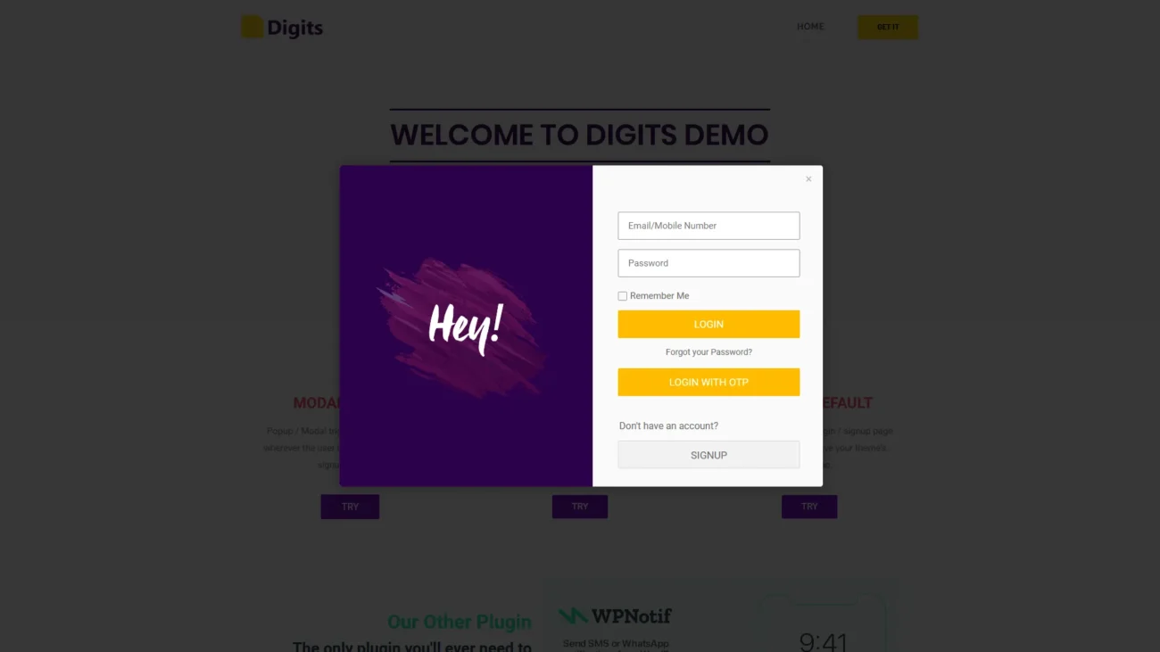 Digits : WordPress Mobile Phone Number OTP Signup and Login Form